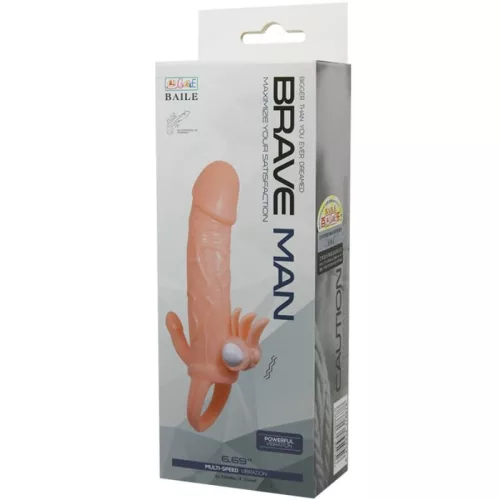 BAILE - BRAVE MAN PENIS COVER WITH CLIT AND ANAL STIMULATION FLESH 16.5 CM