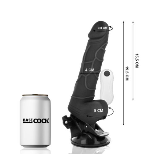 BASECOCK - REALISTA VIBRÁTOR TÁVIRÁNYÍTÓ FEKETE, HERÉKKEL 19,5 CM -O-4 CM