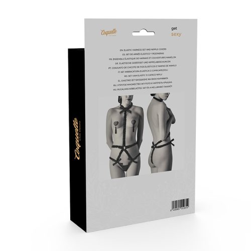 COQUETTE CHIC DESIRE - ELASZTIKUS HEVEDER KÉSZLET ÉS MELLBIMBÓS FEDÉL FEKETE