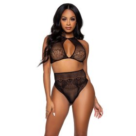   LEG AVENUE - KÉT DARABOS SZETTES HALTER CROP TOP ÉS TANGA BUGYI EGY MÉRET
