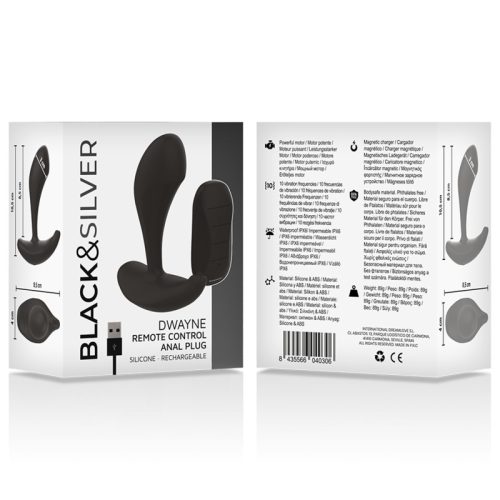 FEKETE ÉS EZÜST - DWAYNE ANÁLIS DUGÓ SZILIKON TÁVIRÁNYÍTÓ