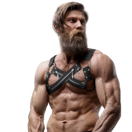 FETIS ALÁVETETTSÉG – ÁLLÍTHATÓ NEOPRÉN KERESZTBE HELYEZETT MELLKASOS BULLDOG HÁM CIPZÁRRAL FÉRFIAKNAK