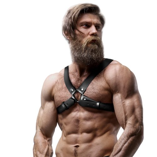 FETIS ALÁVETŐ HOZZÁÁLLÁS – FÉRFIAK ÁLLÍTHATÓ ECO-LEATHER KERESZT MELLKASOS BULLDOG HEVEDER