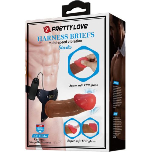 PRETTY LOVE - STARKS HARNESS BRIEFS MULTI-SPEED VIBRATION DILDO 17,5 CM VILÁGOSBARNA