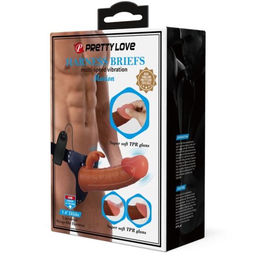 PRETTY LOVE - MARION HARNESS UNIVERSAL BRIEF ALSÓS VIBRÁCIÓS DILDÓVAL 19 CM BARNA