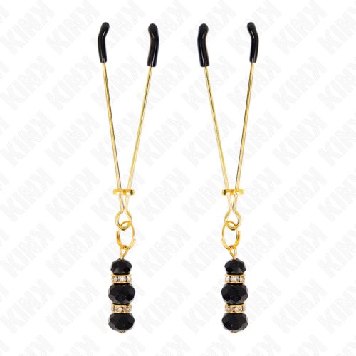 KINK - ARANY, VÉKONY MELLBIMBÓCSÍPÓK 3 FEKETE ÜVEGGYÖNGYVEL, 7 CM