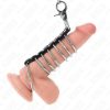 KINK - 7 FÉM PENISZGYŰRŰ, 3,8 CM-TŐL 5 CM-IG TERJEDŐ, BŐRREL ÉS FÉMLÁNCCAL ÖSSZEKÖTVE, 100 CM