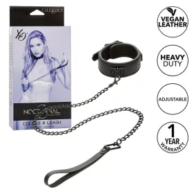   CALEXOTICS - NOCTURNAL COLLAR & LEASH LEATHER ADJUSTABLE BLACK