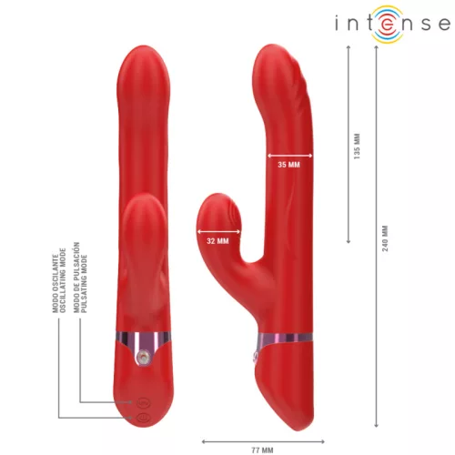 INTENSE - LELE MULTIFUNKCIÓS VIBRÁTOR FORGÓ ÉS OSZCILLÁCIÓ ÉS STIMULÁCIÓS PIROS