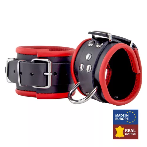 Leather wrist bandage - black and red in premium quality