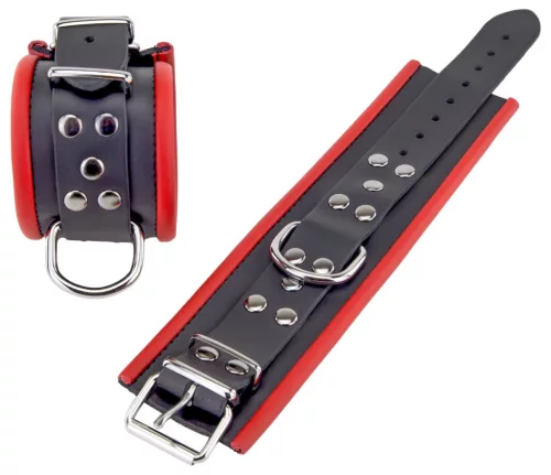 Leather wrist bandage - black and red in premium quality