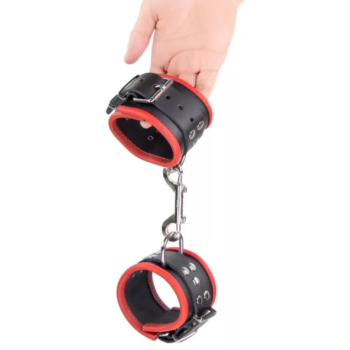 Leather wrist bandage - black and red in premium quality