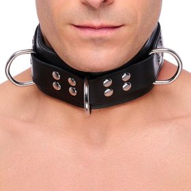 Padded leather collar with black D-rings