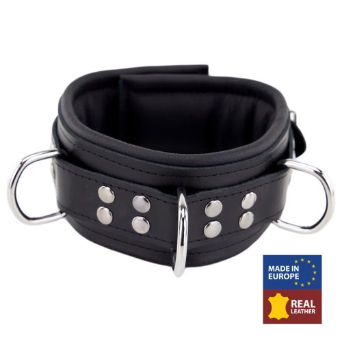 Padded leather collar with black D-rings