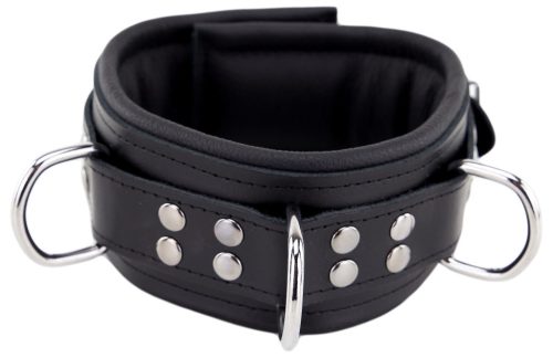 Padded leather collar with black D-rings