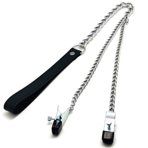 Metal-leather bra tweezers - sensual leather leash