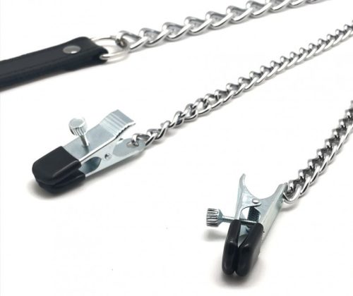 Metal-leather bra tweezers - sensual leather leash