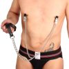 Metal-leather bra tweezers - sensual leather leash