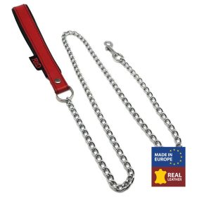 Premium Leather Handle Leash - 1 m, Red