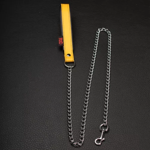 Leather Handle Leash – 1m Yellow, Stylish and Premium