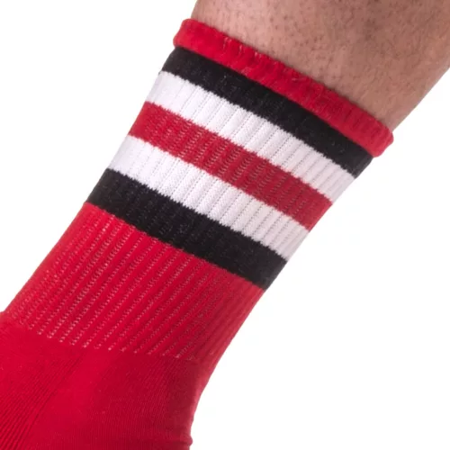 PandaSocks - striped half socks in a red-black-white combination