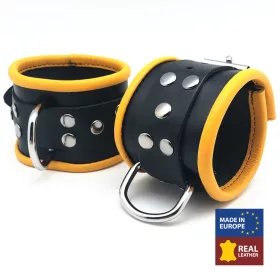 Leather handcuffs – premium, black and yellow design