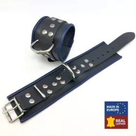 Leather handcuffs – black/blue, for sensual bondage