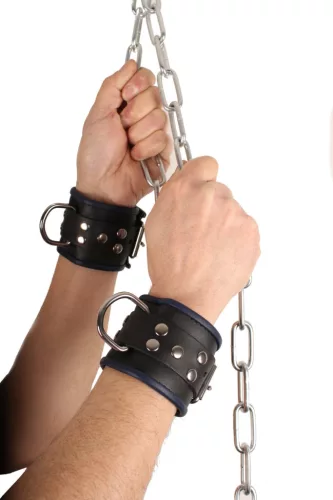 Leather handcuffs – black/blue, for sensual bondage