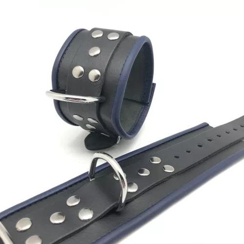 Leather handcuffs – black/blue, for sensual bondage