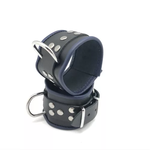 Leather handcuffs – black/blue, for sensual bondage