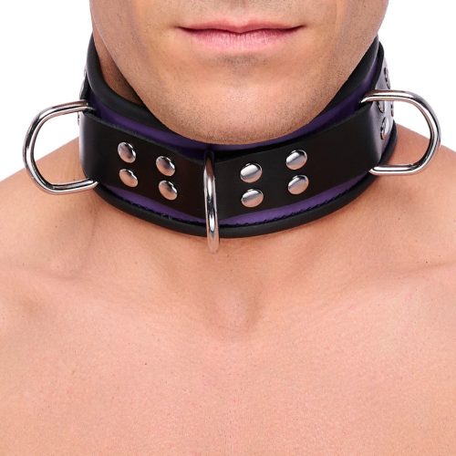 Leather necklace with 3 rings – elegant purple-black accessory