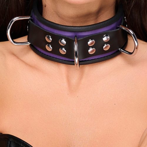 Leather necklace with 3 rings – elegant purple-black accessory