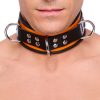 Leather necklace with 3 rings - orange-black elegance
