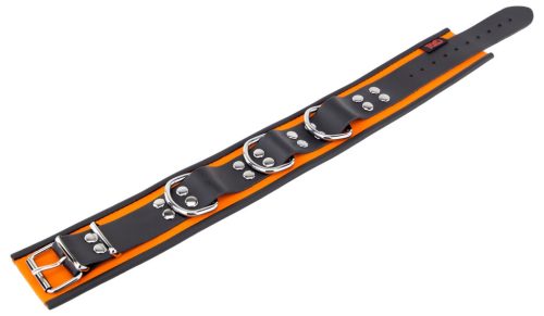 Leather necklace with 3 rings - orange-black elegance