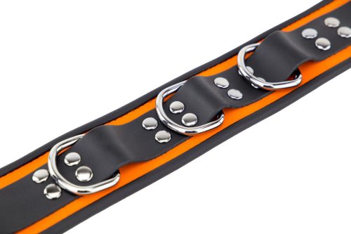 Leather necklace with 3 rings - orange-black elegance