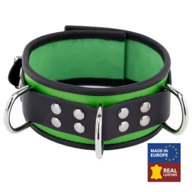 Leather necklace with 3 rings – green-black elegance