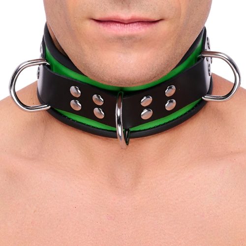 Leather necklace with 3 rings – green-black elegance