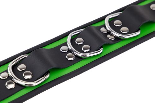 Leather necklace with 3 rings – green-black elegance