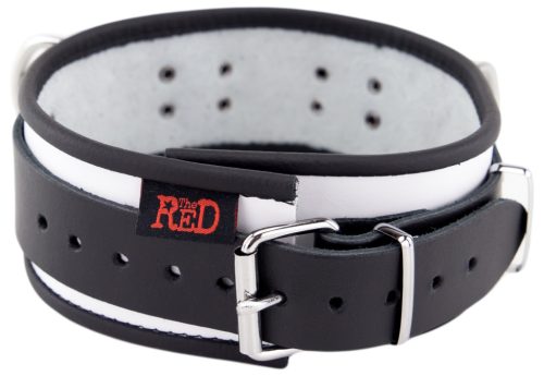 Leather necklace with 3 rings – white-black elegance