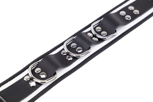 Leather necklace with 3 rings – white-black elegance