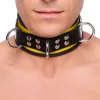Leather necklace with 3-ring yellow-black design
