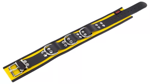 Leather necklace with 3-ring yellow-black design