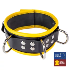 Leather Necklace - 3 D-rings - black/yellow