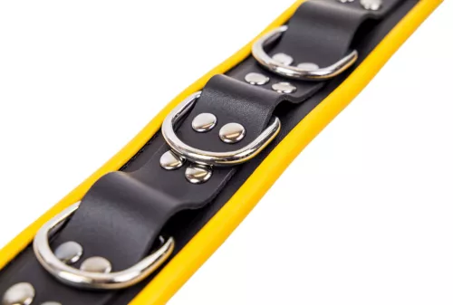 Leather Necklace - 3 D-rings - black/yellow