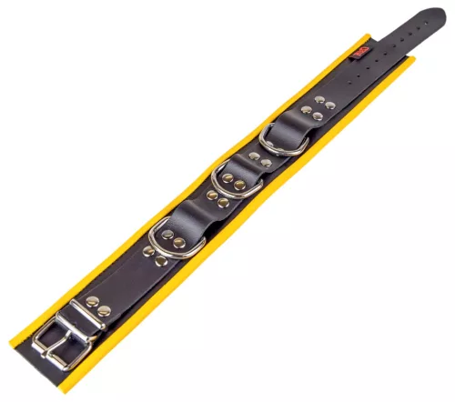 Leather Necklace - 3 D-rings - black/yellow