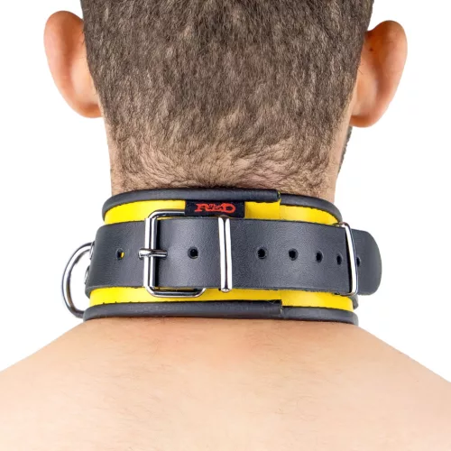 Leather Necklace - 3 D-rings - black/yellow