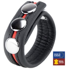 Leather penis ring – three-stage pressure, black-red