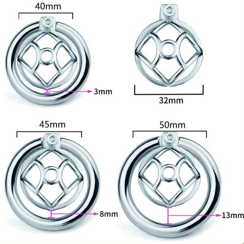 Metal punishment cage – Hexy with urethral plug, 3 x 3.3 cm