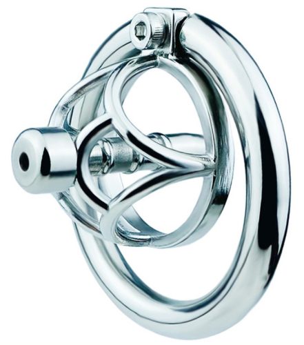 Metal punishment cage – Hexy with urethral plug, 3 x 3.3 cm