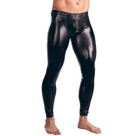 Fekete, műbőr hatású, érzéki zipzáras nadrág